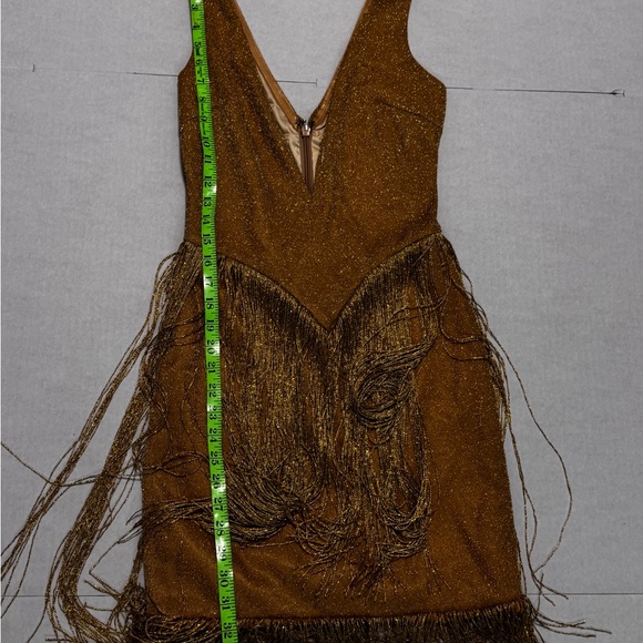 Miss Circle Elegant Gold V-Neck Fringe Dress Size XS - Picture 14 of 15